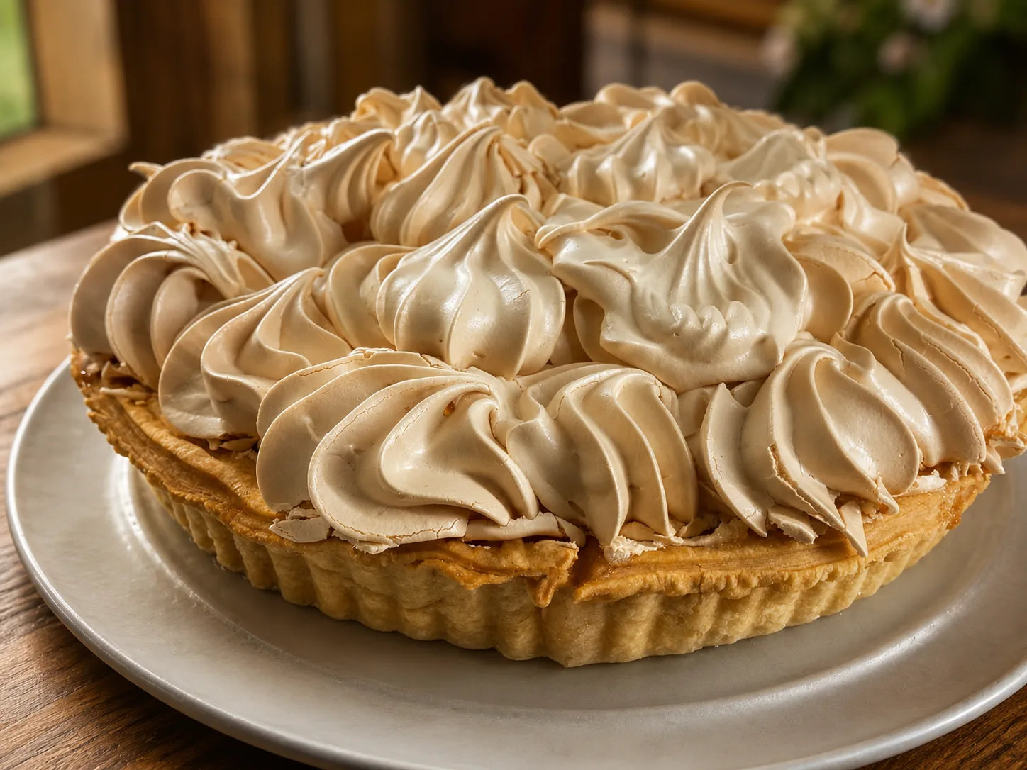 Homemade lemon meringue pie with tall swirled meringue at The Windy Ridge